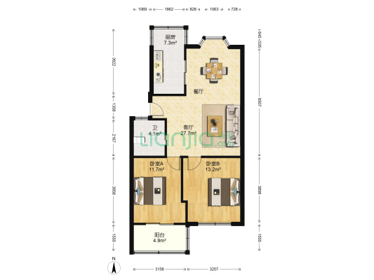 东兴社区 2室1厅1卫 84平方