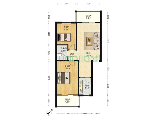 金津苑 2室1厅1卫 89平方