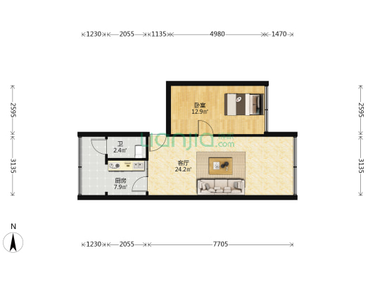 鲤鱼西巷7号 1室1厅1卫 54平方