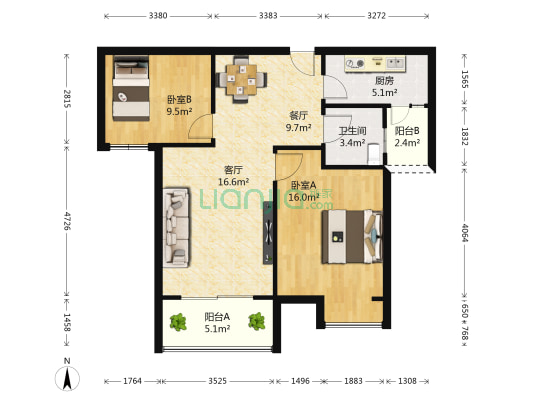 观澜郡 2室2厅1卫 85平方