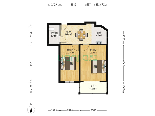 任港路22号 2室1厅1卫 58平方