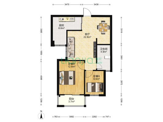 桥景苑 2室1厅1卫 76平方