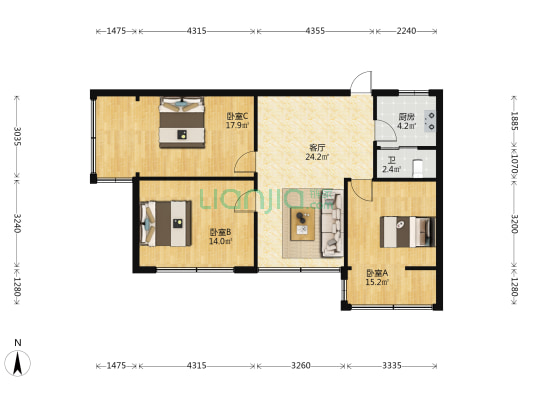 学子路2号 3室1厅1卫 78平方