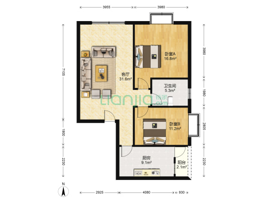 锦绣嘉南名城 2室1厅1卫 95平方