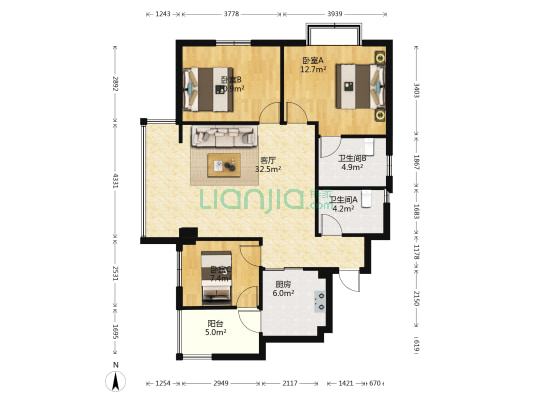 翠云庭 3室1厅2卫 96平方