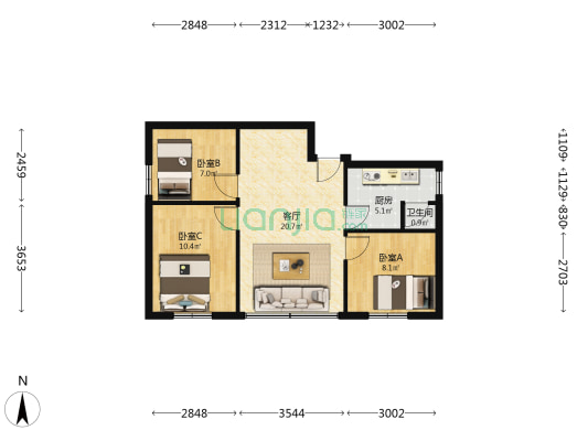 南埗路右二巷7号 3室1厅1卫 57平方