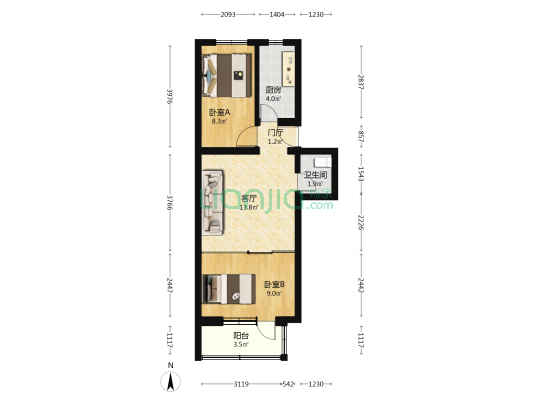房山北大寺街 2室1厅1卫 54平方