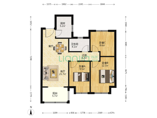 保利海德公园贰号院 3室1厅1卫 98平方