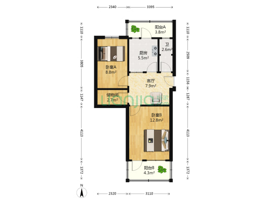 历山路159号 2室1厅1卫 56平方