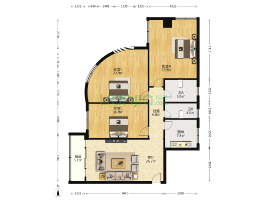 甘肃石油大厦 3室1厅2卫 140平方