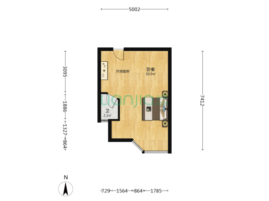 青年公寓 1室0厅1卫 49平方