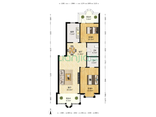 玉山碧苑 2室2厅2卫 95平方