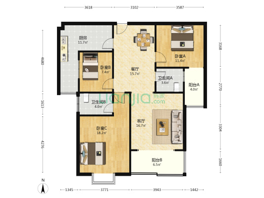 龙湾一品 3室2厅2卫 119平方