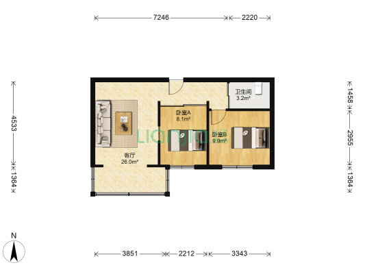 省武警宿舍 2室1厅1卫 58平方