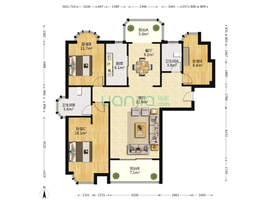 新景七星府邸 3室2厅2卫 141平方