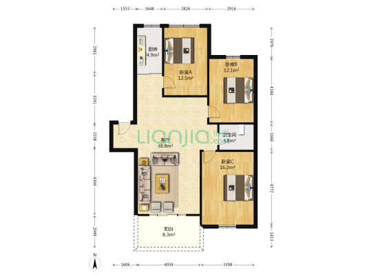 水仙花园(西岗) 3室1厅1卫 103平方