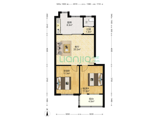 动力南院 2室1厅1卫 72平方