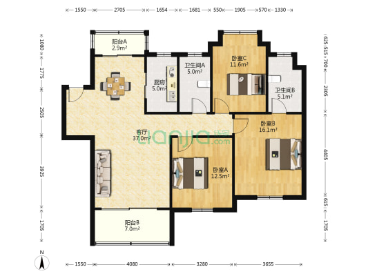 花郡 3室1厅2卫 125平方