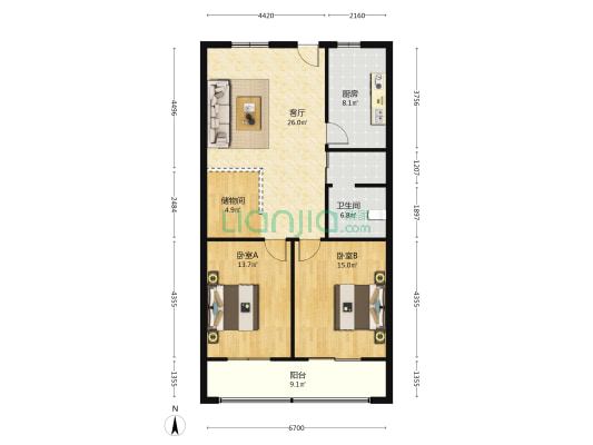 西一路216号 2室1厅1卫 106平方
