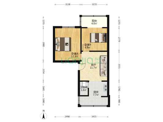 西体路 2室1厅1卫 54平方