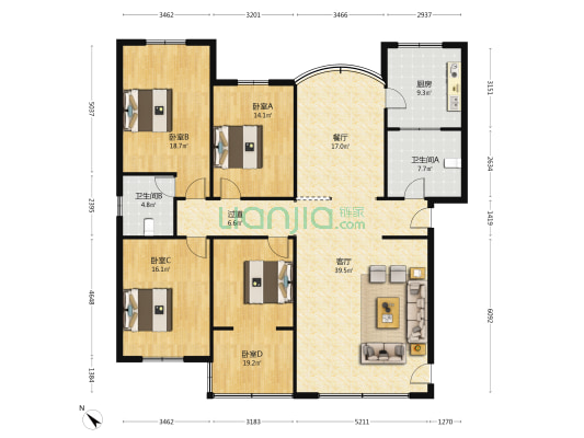 长冶路三段22号 4室2厅2卫 175平方