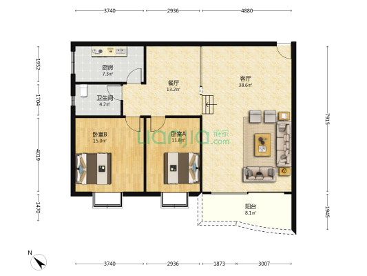 丽锦花园 2室2厅1卫 109平方