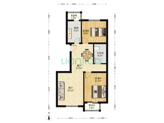三合北巷5号院 2室2厅1卫 86平方