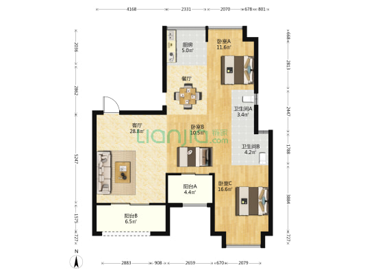 聚福苑 3室1厅2卫 112平方
