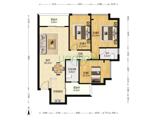 东原香郡东 3室1厅2卫 101平方
