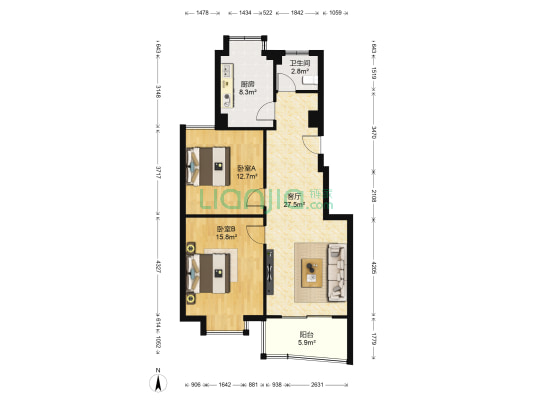 都市水乡水映苑 2室1厅1卫 96平方