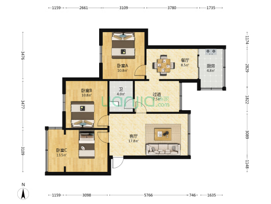 小菜园249号 3室2厅1卫 68平方