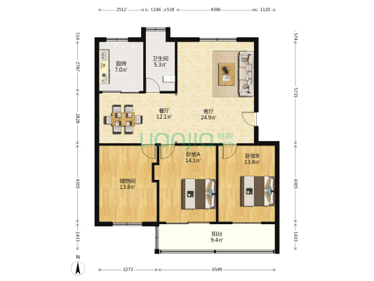 江东广场 2室2厅1卫 122平方