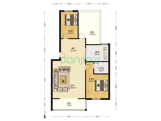 高新区燕赵花园南北通透带阁楼带露台-户型图