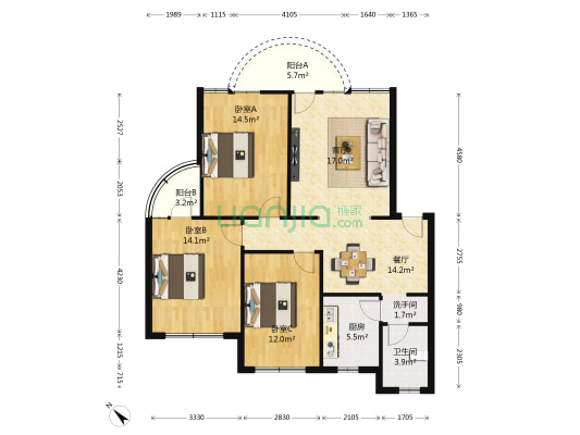 将军路二巷7号 3室2厅2卫 99平方