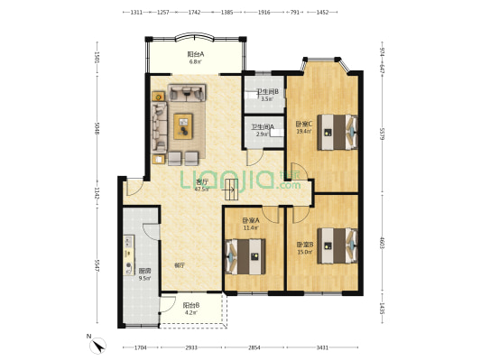 仁寿阳光花园 3室1厅2卫 136平方