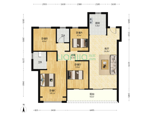 星创晶晖园 4室1厅2卫 127平方