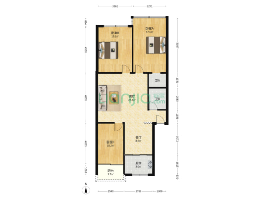 柳南路343-367号 3室2厅2卫 120平方