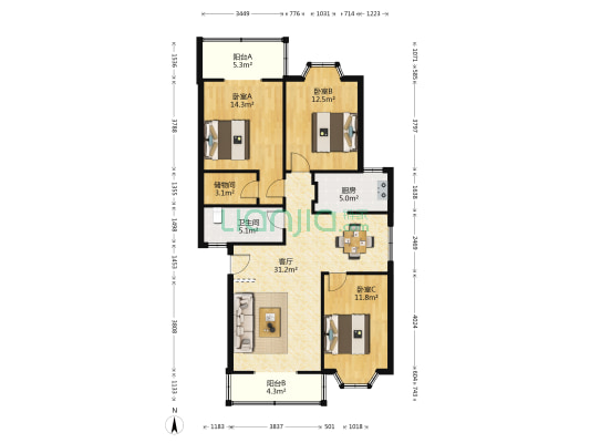 碧霞轩9号 3室1厅1卫 114平方