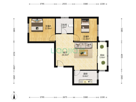 西京佳苑 2室1厅1卫 90平方