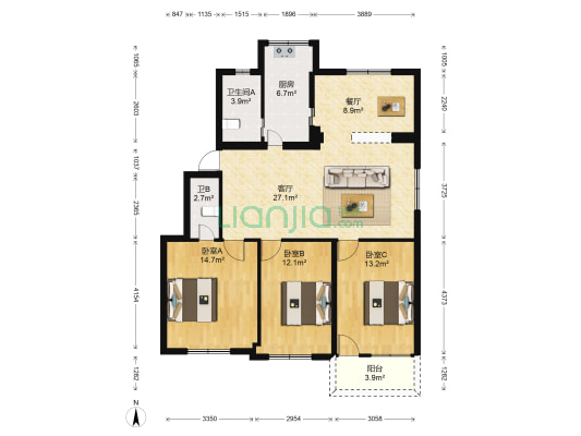 省妇幼保健院宿舍 3室2厅2卫 113平方