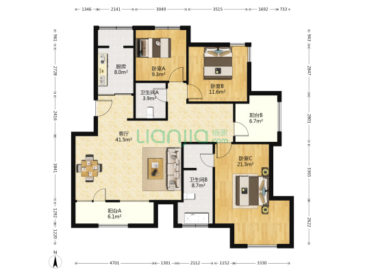 映湖苑 3室1厅2卫 122平方