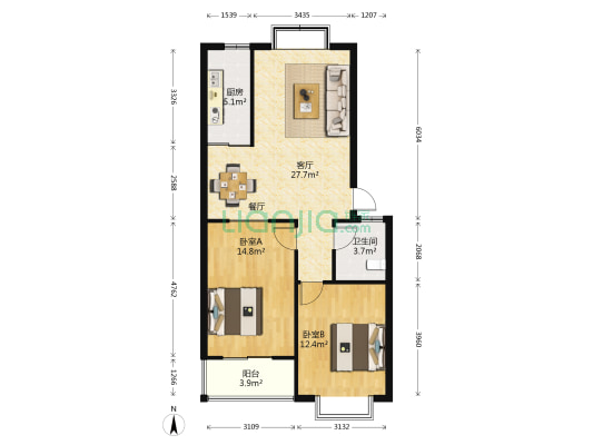 银河花园E区 2室1厅1卫 88平方