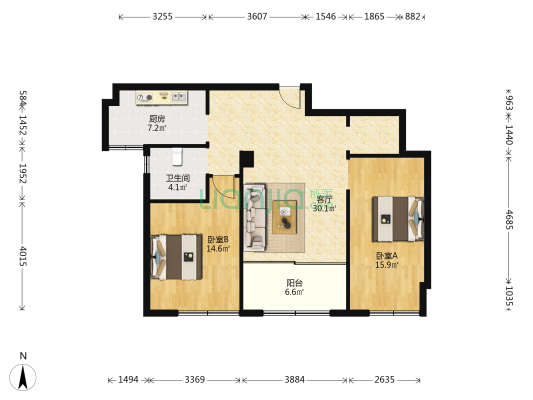 江河汇.北苑 2室1厅1卫 105平方