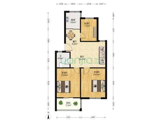 格兰春天 3室2厅1卫 85平方