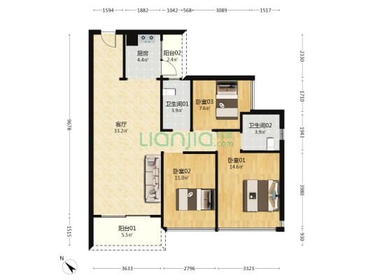 益田御龙华府 3室1厅2卫 109平方