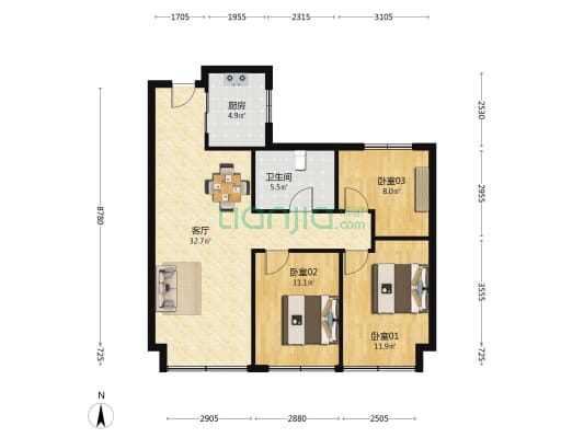 绿城桂语朝阳A区 3室1厅1卫 103平方