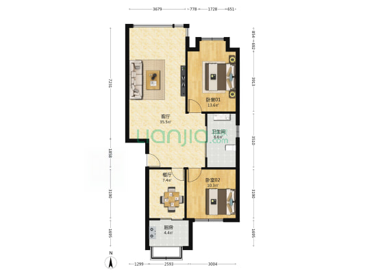 八一花园 2室2厅1卫 95平方