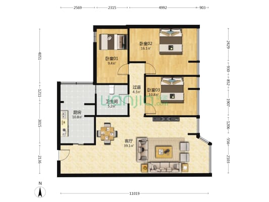 迎宾大厦 3室1厅1卫 121平方