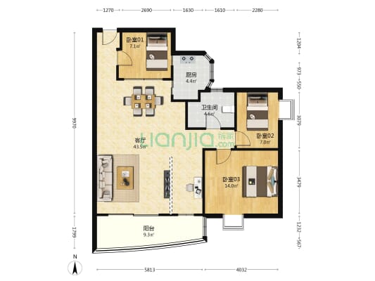 先龙花园 3室1厅1卫 98平方