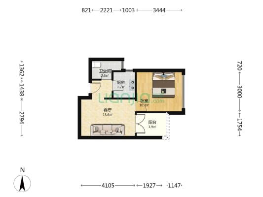 皇庭世茂裕玺 1室1厅1卫 46平方